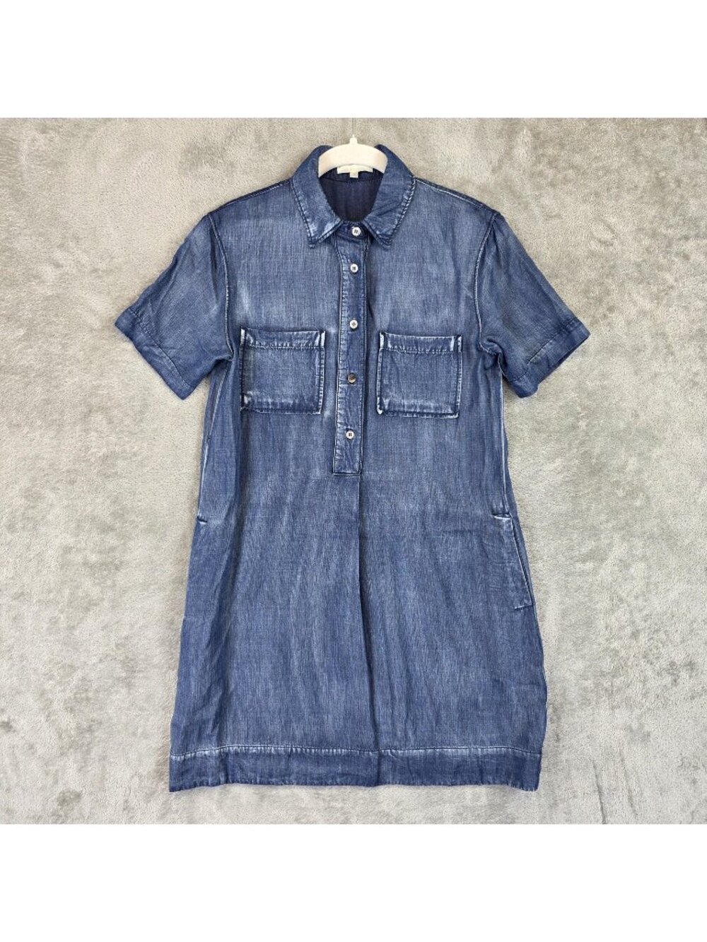 Laju Shirt Dress Womens S Blue Chambray Short Sleeve Pockets Casual Tencel